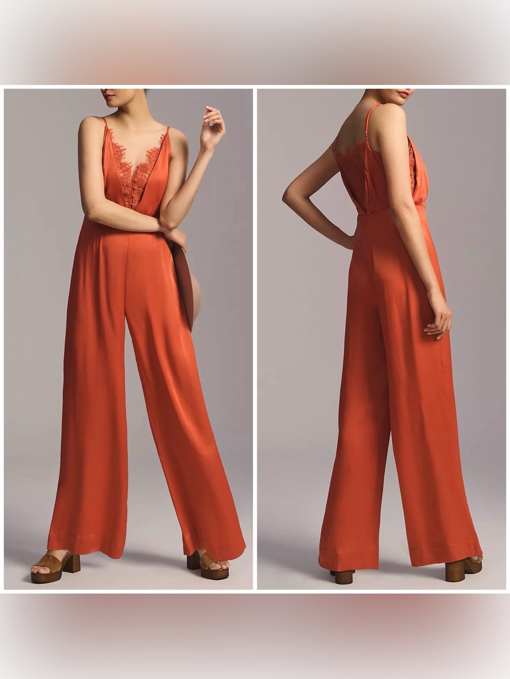 NWT Anthropologie By Anthropologie Silky Jumpsuit - Orange Rust - size 2